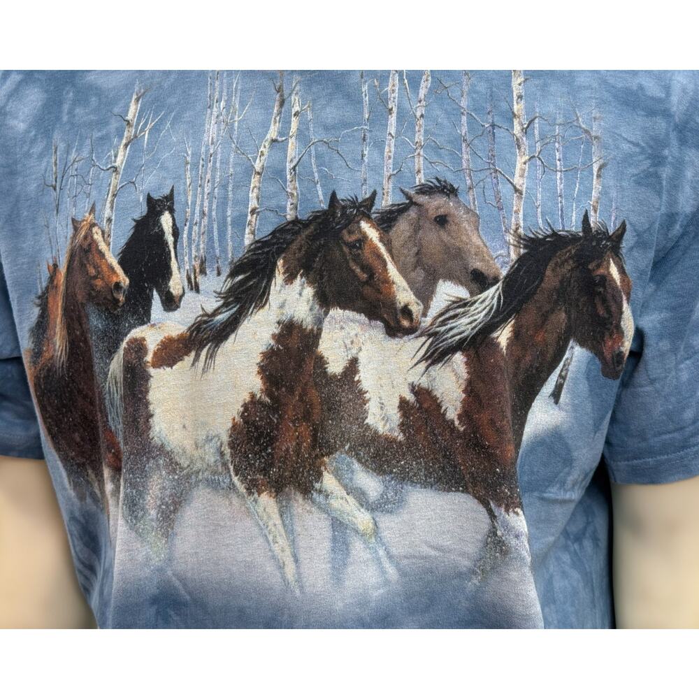 Vintage 1999 The Mountain Horse Snow T Shirt Large Blue Tie Dye Wild Wings USA - Picture 3 of 9